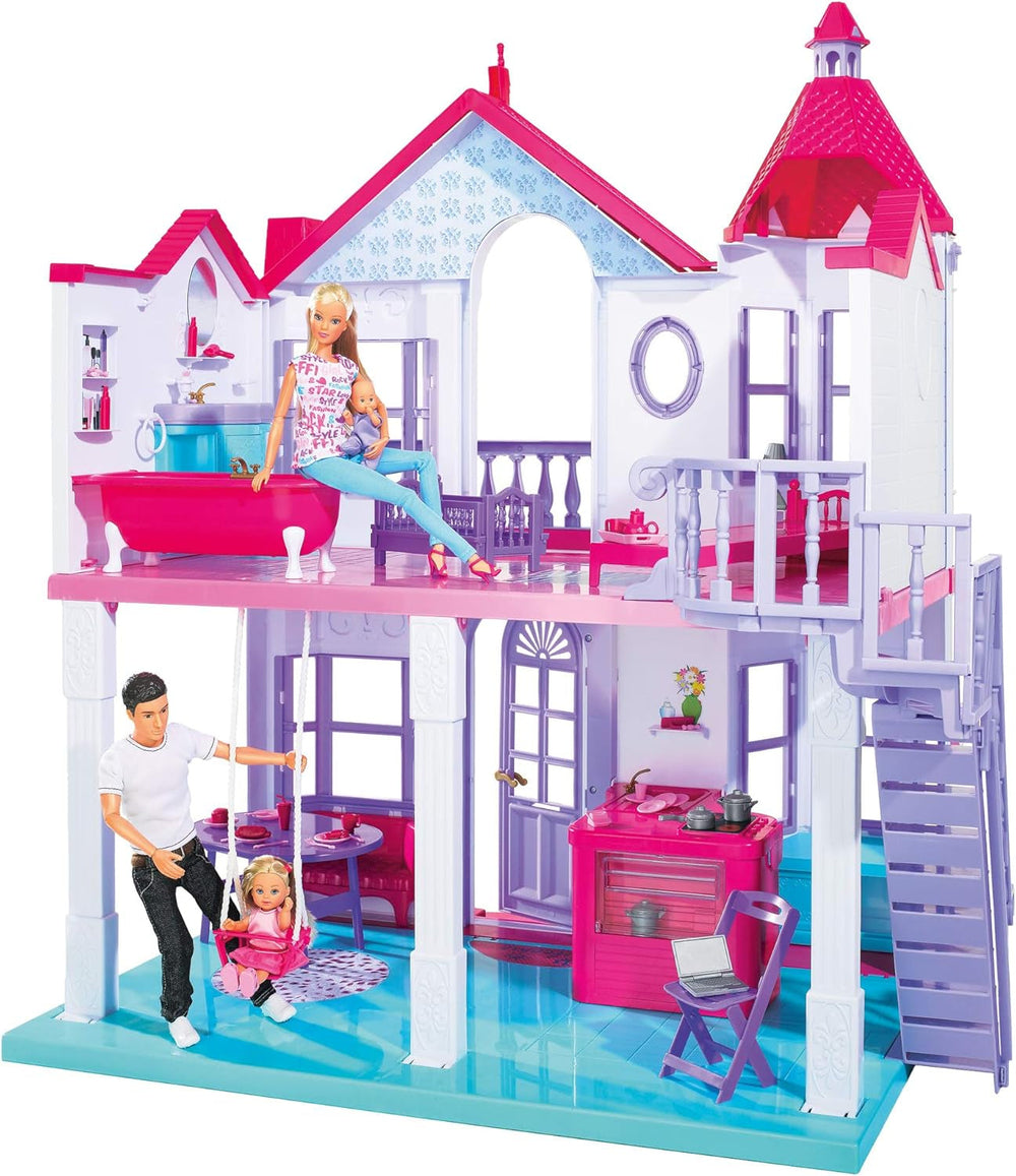 Simba 104661996 - Steffi Love Dreamhouse, grande maison de jeu, 4 pièces, sans marionnettes, 84 cm de haut, deux étages, cloche de travail, pliable Naty Shop Dollhouses Titre par défaut