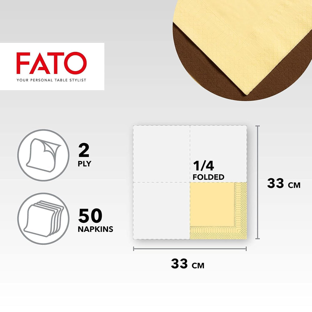 Fato - Serviettes en papier jetables, idéales pour les déjeuners et buffets décontractés, paquet de 50 serviettes, taille 33 x 33, 4 plis, 2 épaisseurs, couleur champagne, papier 100 % pure cellulose, FSC