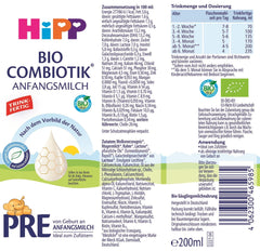 HiPP PRE Formule Combiotique Bio Prête à Boire (6 x 200 ml) Lait Infantile dès la Naissance Contient Uniquement du Lactose comme Glucides Meilleur Bio