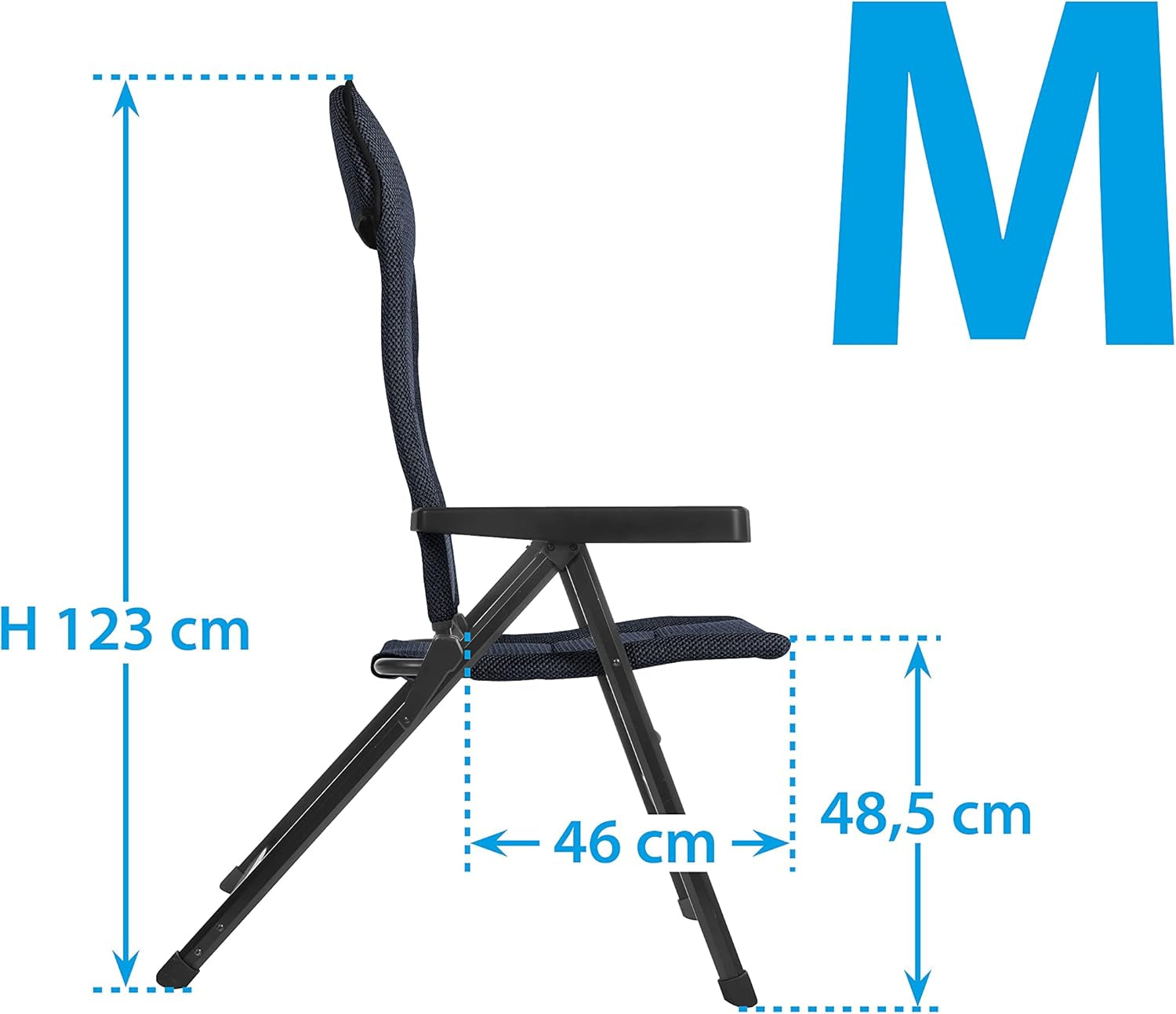 BRUNNER Rebel PRO (S-M-L) Chaise pliante pour camping, jardin, terrasse En aluminium, réglable sur 5 positions, capacité de charge jusqu'à 150 kg, dossier haut, noir ou bleu Coussins de voyage Naty Shop