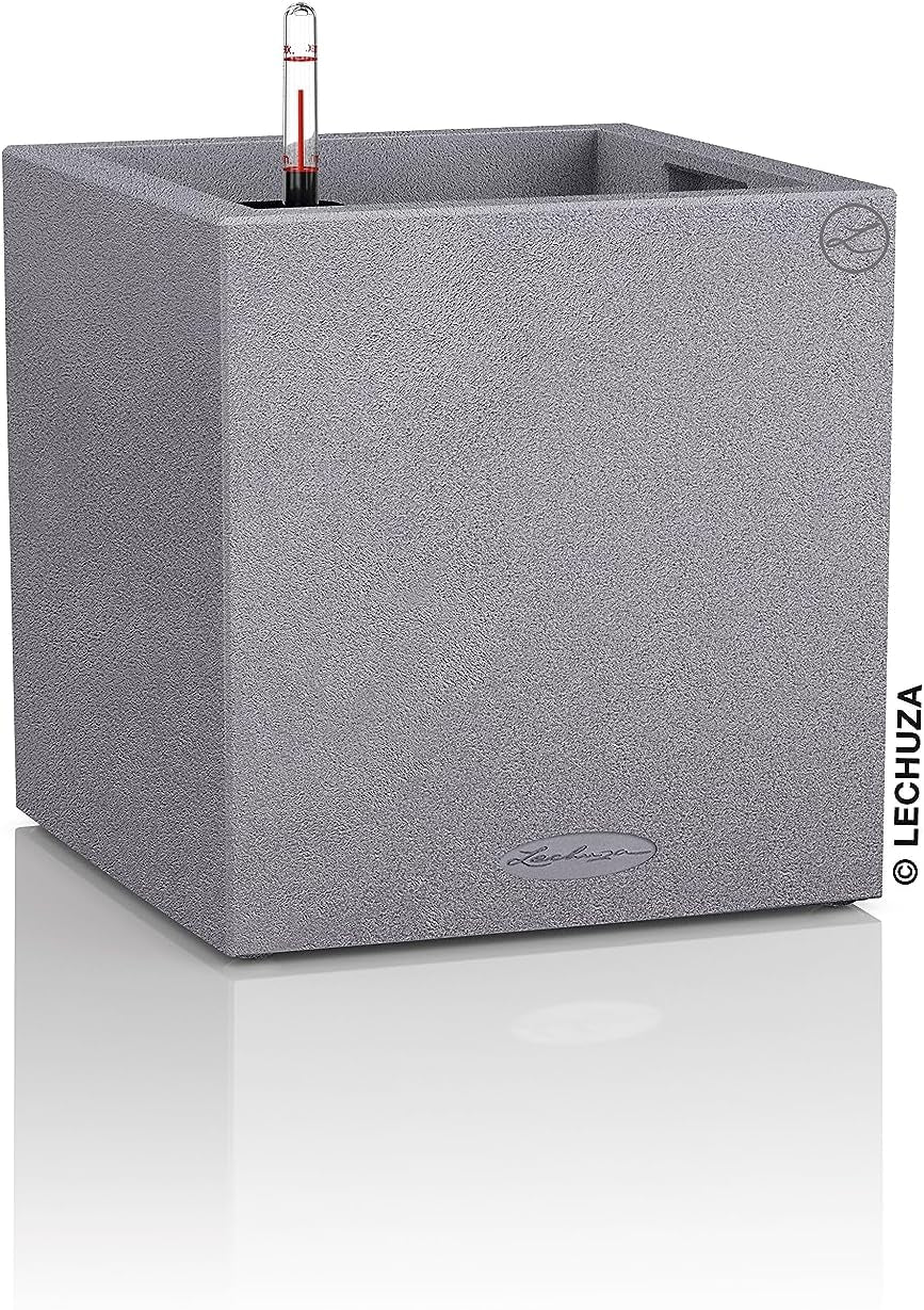 CANTO Jardinière en pierre 30 haut, Noir graphite, Plastique de haute qualité, Système d'arrosage inclus, Insert de plantation amovible, Pour intérieur et extérieur, 13602, 30x30x56 cm