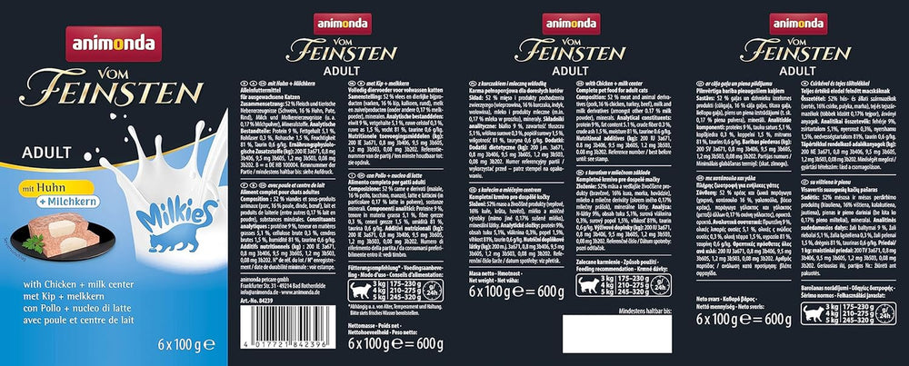 Animonda Vom Feinsten Adult Cat Food, Nassfutter für ausgewachsene Katzen, mit Chicken + Milchkern, 6 x 100 g