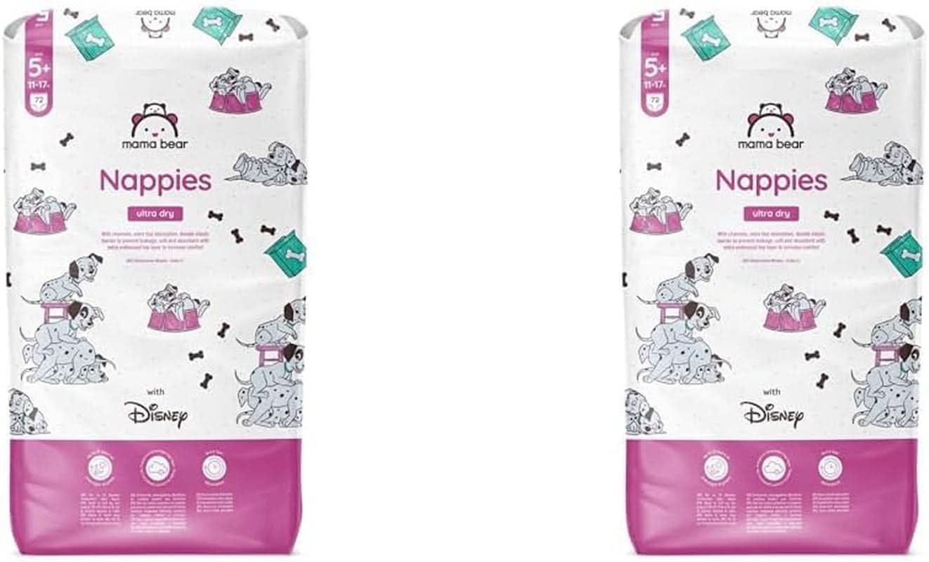Couches Mama Bear Disney Ultra Dry taille 4 (8-14 kg), blanches, 84 pièces (1 paquet) Naty Shop taille 5+ (11-17 kg) (2 paquets) paquet individuel