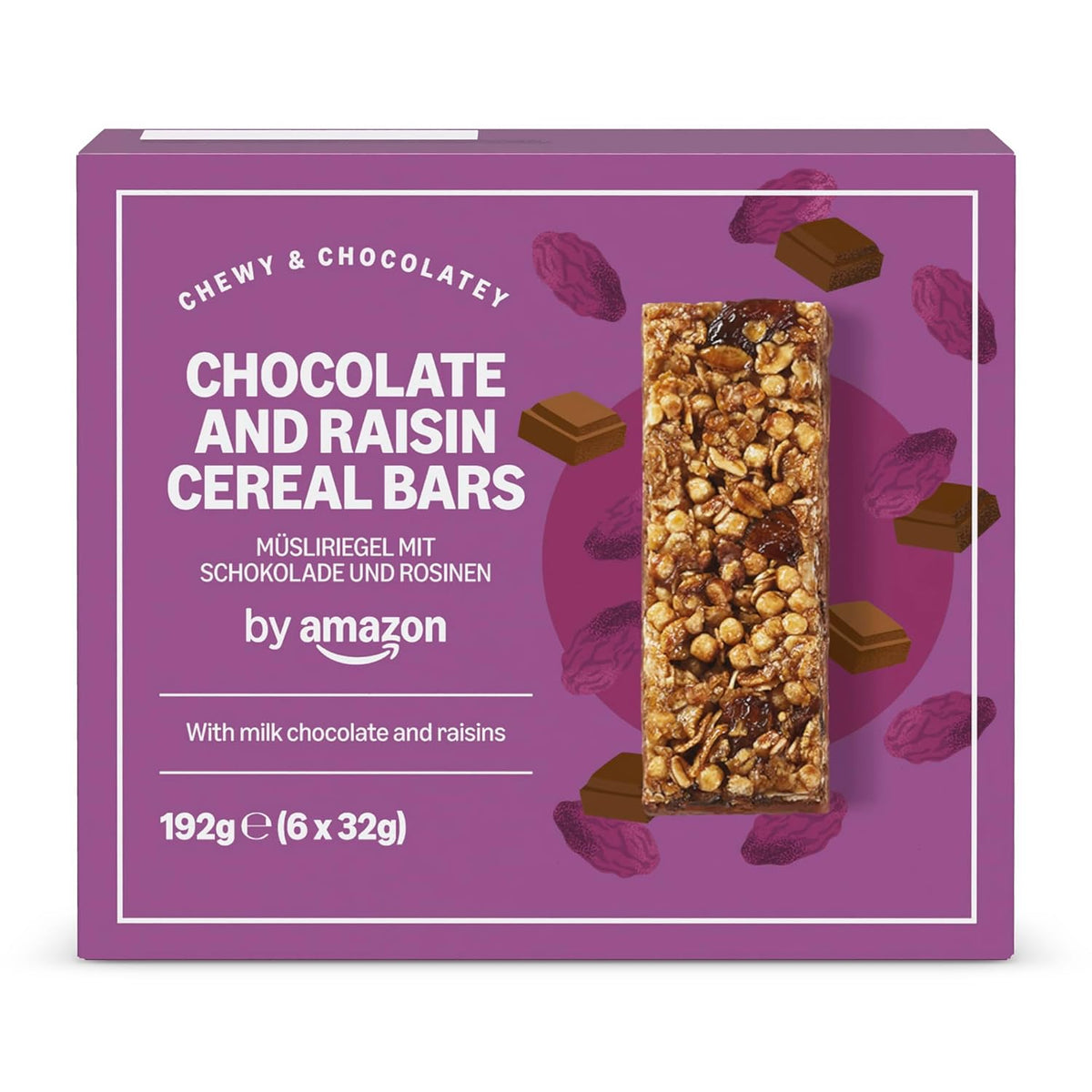 Barre de muesli au chocolat et raisins secs d'Amazon, 192g