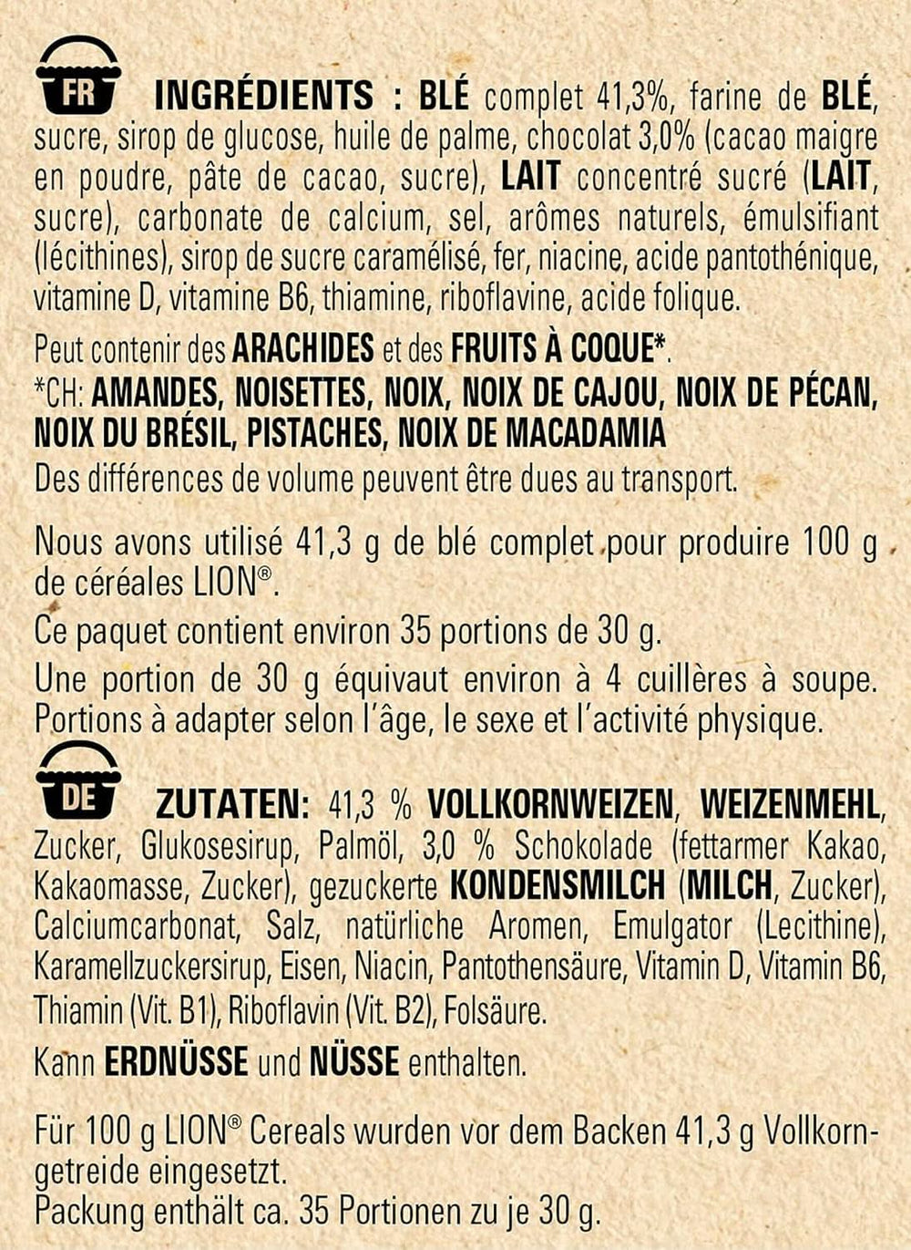 Céréales NESTLE LION, Céréales chocolatées au caramel et farine complète 41%, coffret 3 x 1 Kg Céréales Naty Shop
