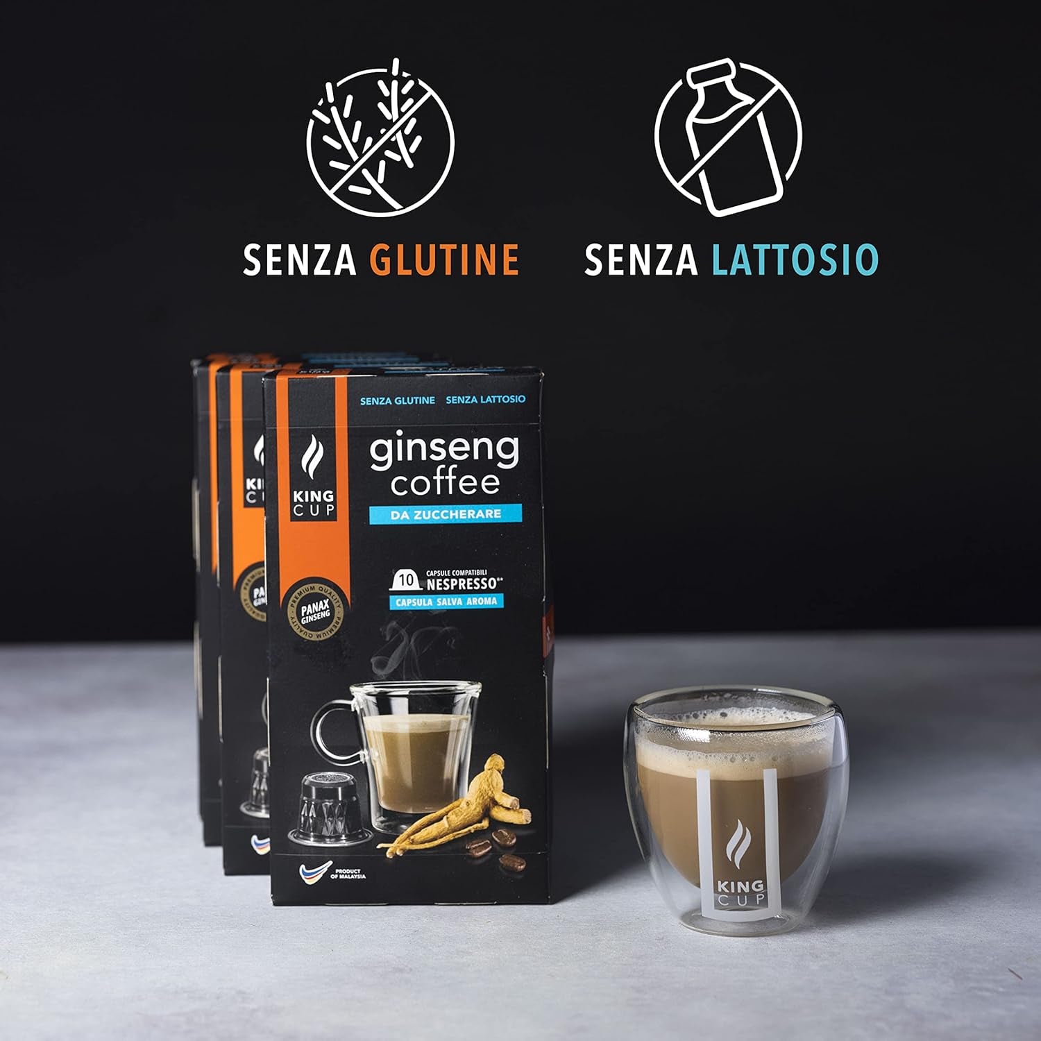 - 5 Packungen avec 10 capsules de ginseng sans sucre, 50 capsules 100% compatibles avec le système Nespresso de boisson au ginseng, sans gluten et sans lactose