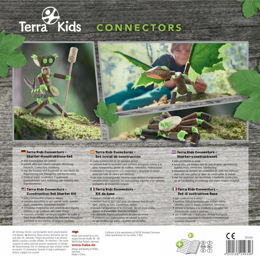 HABA Terra Kids Connectors – Starter-Konstruktionsset für Kinder - Holz-Bastelset mit Kunststoff-Verbinder und Handbohrer – Natur-Baukasten für kreatives Bauen von Figuren