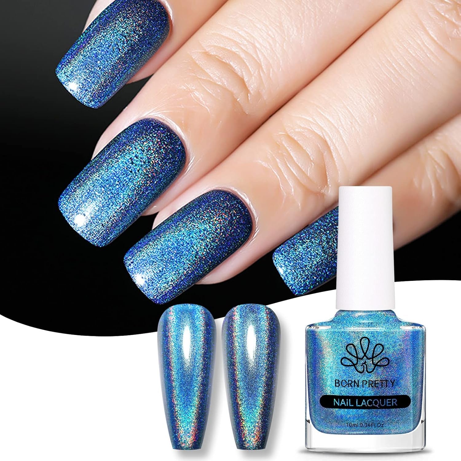 Vernis à ongles à paillettes Born Pretty, vernis à ongles noir brillant à paillettes arc-en-ciel Super Shine