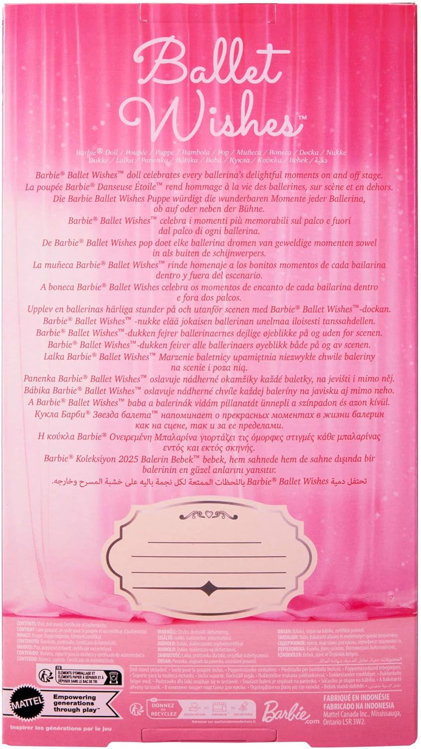 Barbie Signature Ballet Wishes Poupée de collection tendance en tutu de soie rose avec cheveux blonds, emballage cadeau JBJ10