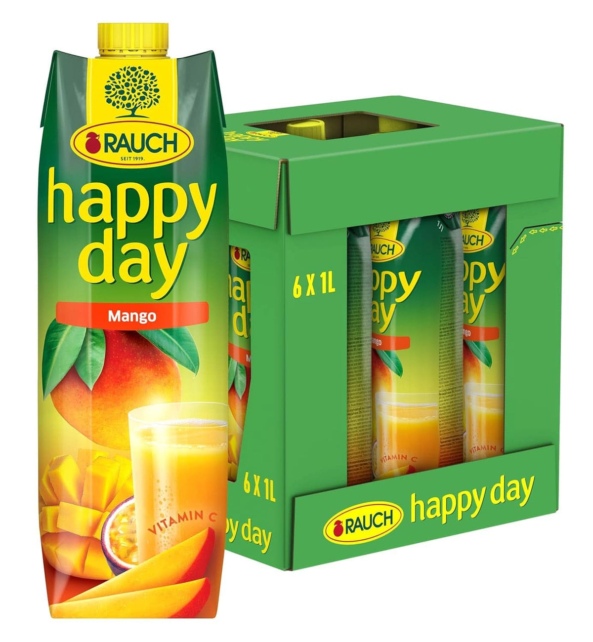 Rauch Happy Day Mangue | Boisson raffinée au fruit de la passion | Beaucoup de vitamine C | 6 x 1 litre, Tetra Prisma Naty Shop 6 x 1 litre Mangue