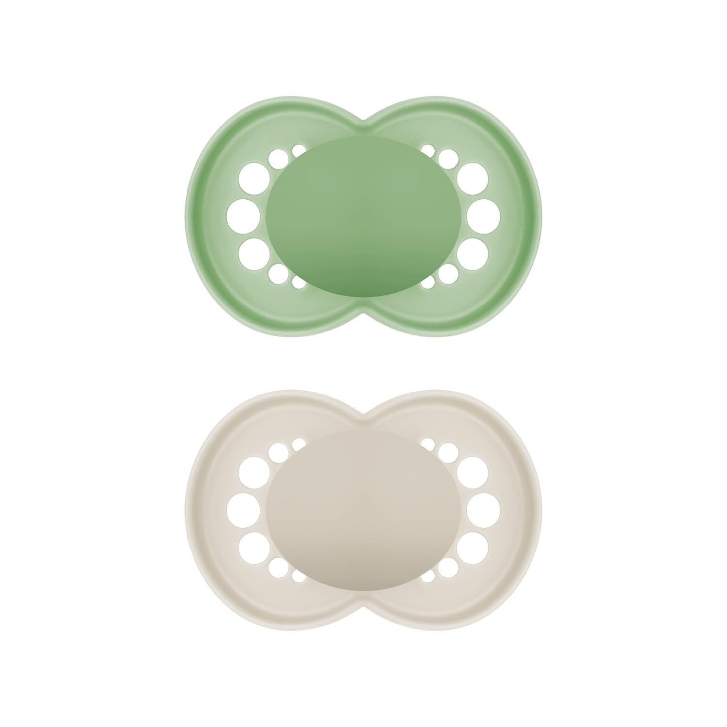 Sucettes MAM Original, paquet de 2, sucettes pour bébé respectueuses des dents, fabriquées à partir de matériaux durables et biorégénérables, tétines en silicone MAM SkinSoft, avec boîte à tétines, 6-16 mois, vert/beige