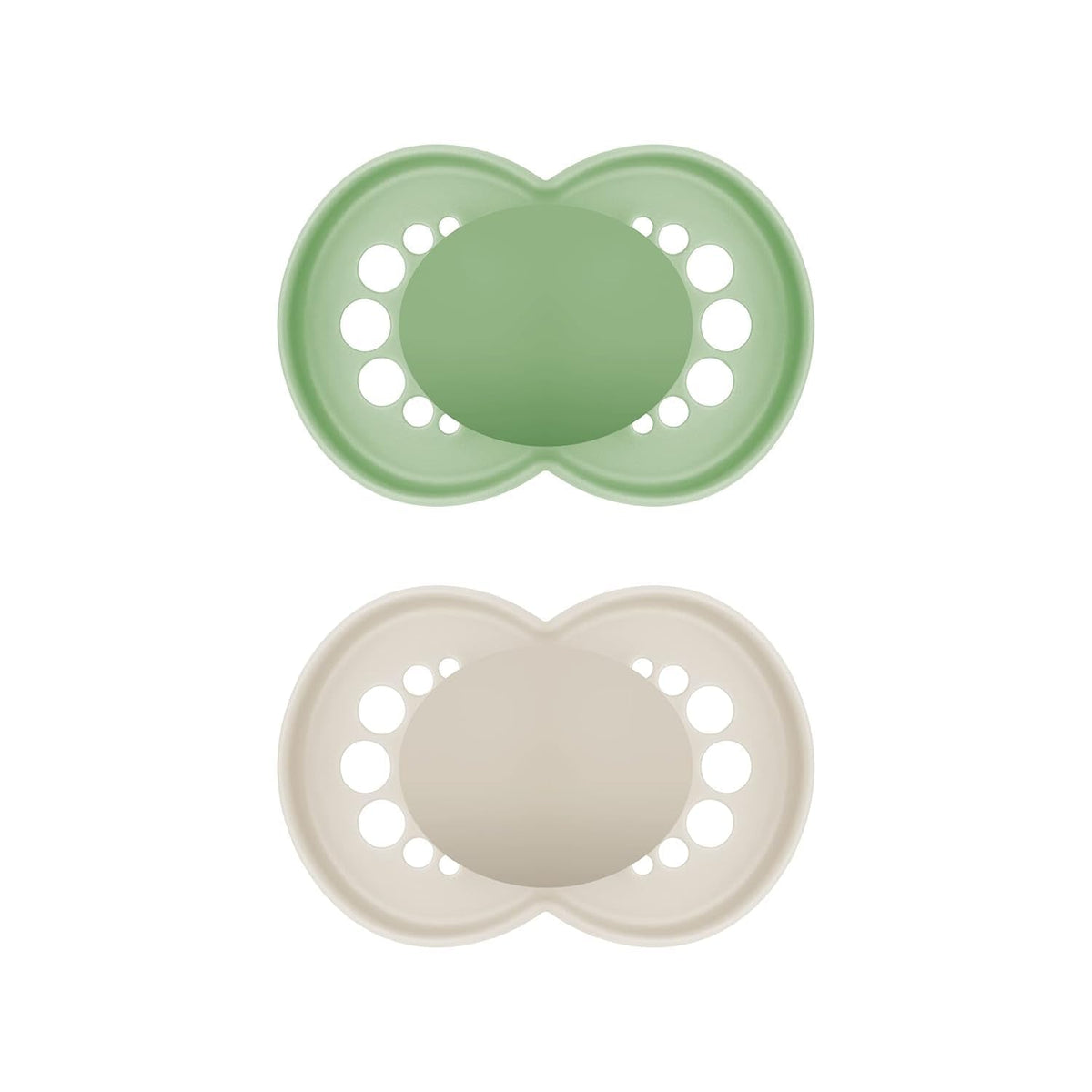 Sucettes MAM Original, paquet de 2, sucettes pour bébé respectueuses des dents, fabriquées à partir de matériaux durables et biorégénérables, tétines en silicone MAM SkinSoft, avec boîte à tétines, 6-16 mois, vert/beige