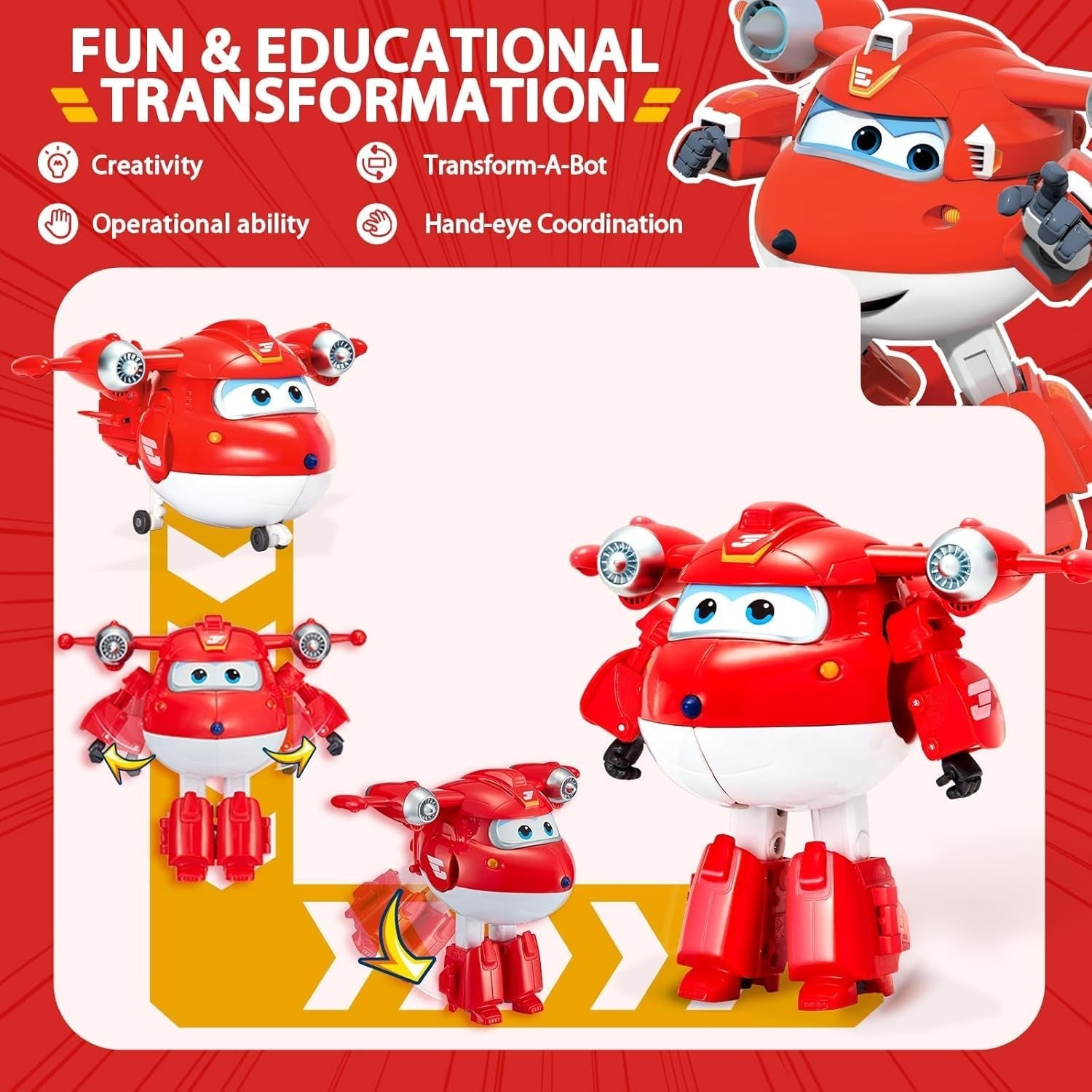 Auldey EU740283 figurine transformateur Super Wings JETT Supercharge 12 cm, figurines colorées Naty Shop