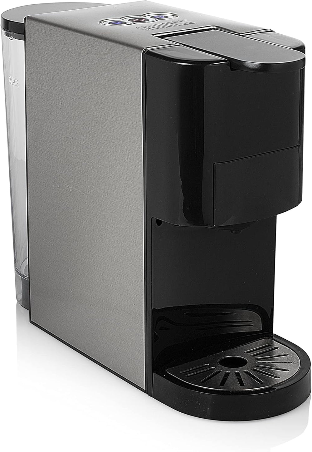 Machine à expresso multicapsules Princess 5 en 1 – Compatible avec Nespresso, Dolce Gusto, Lavazza a Modo Mio et ESE Pads, capacité 0,8 L, 1450 W, argent, noir