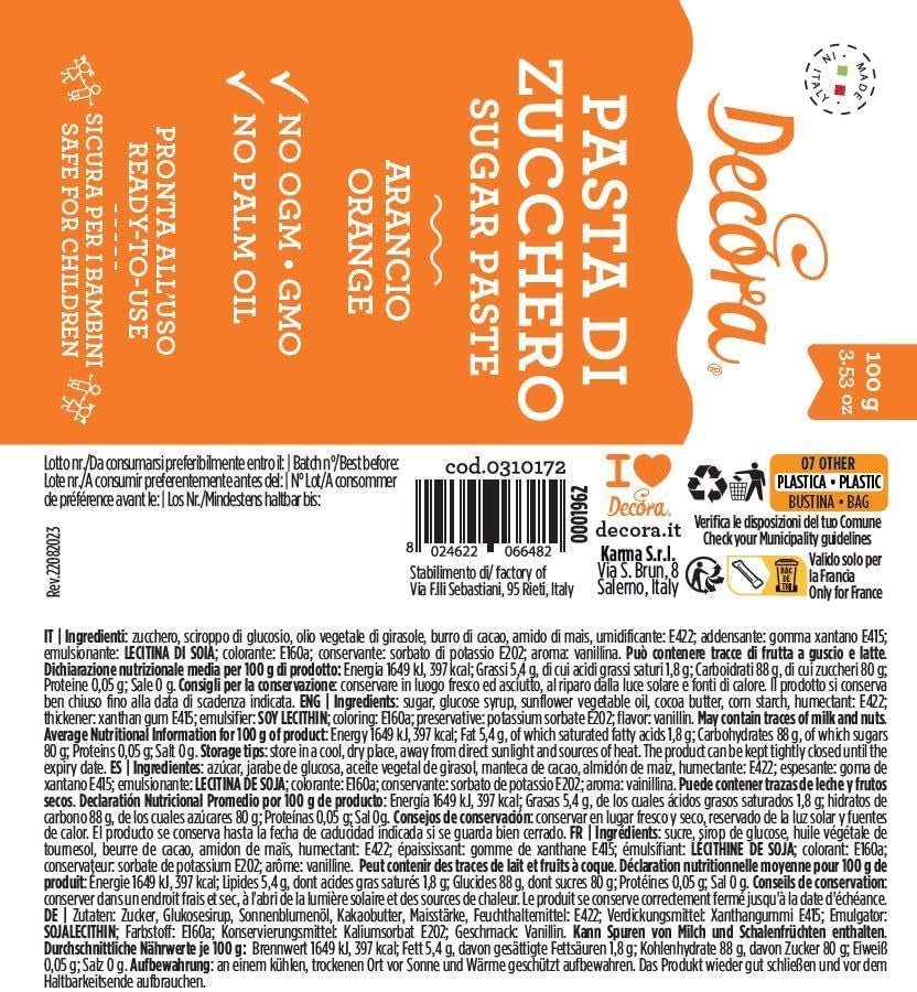 0310172 FONDANT ORANGE 100 G Pâte à sucre Naty Shop