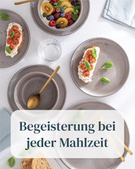 Service de table en grès pour 12 personnes, 36 pièces, style urbain, haute qualité, TRÈS BON TEST, service de table en grès - service de bols et d'assiettes - service de table pour 12 personnes, services de table Pure Living en gris-marron mat