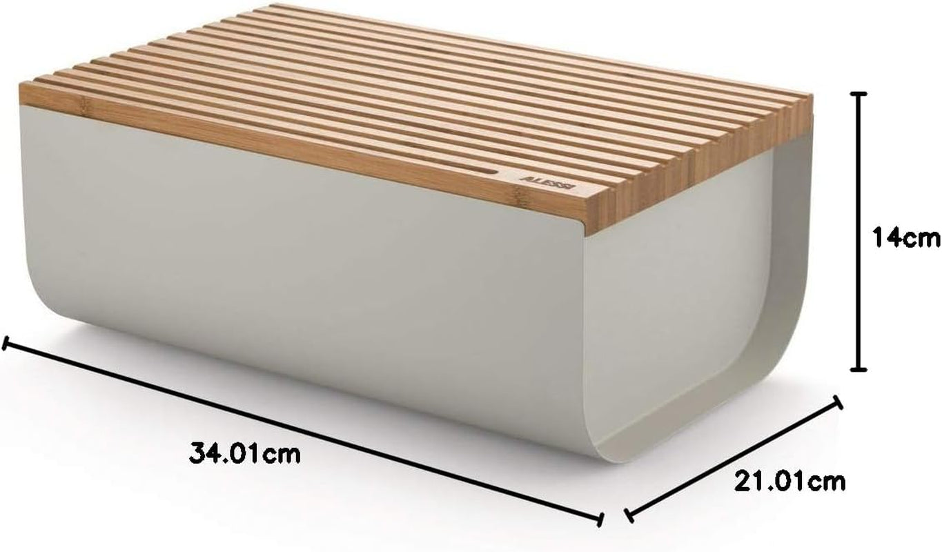 Alessi Mattina BG03 WG - Corbeille à pain en acier inoxydable avec résine époxy et bois de bambou, gris chaud Boîtes de conservation Naty Shop