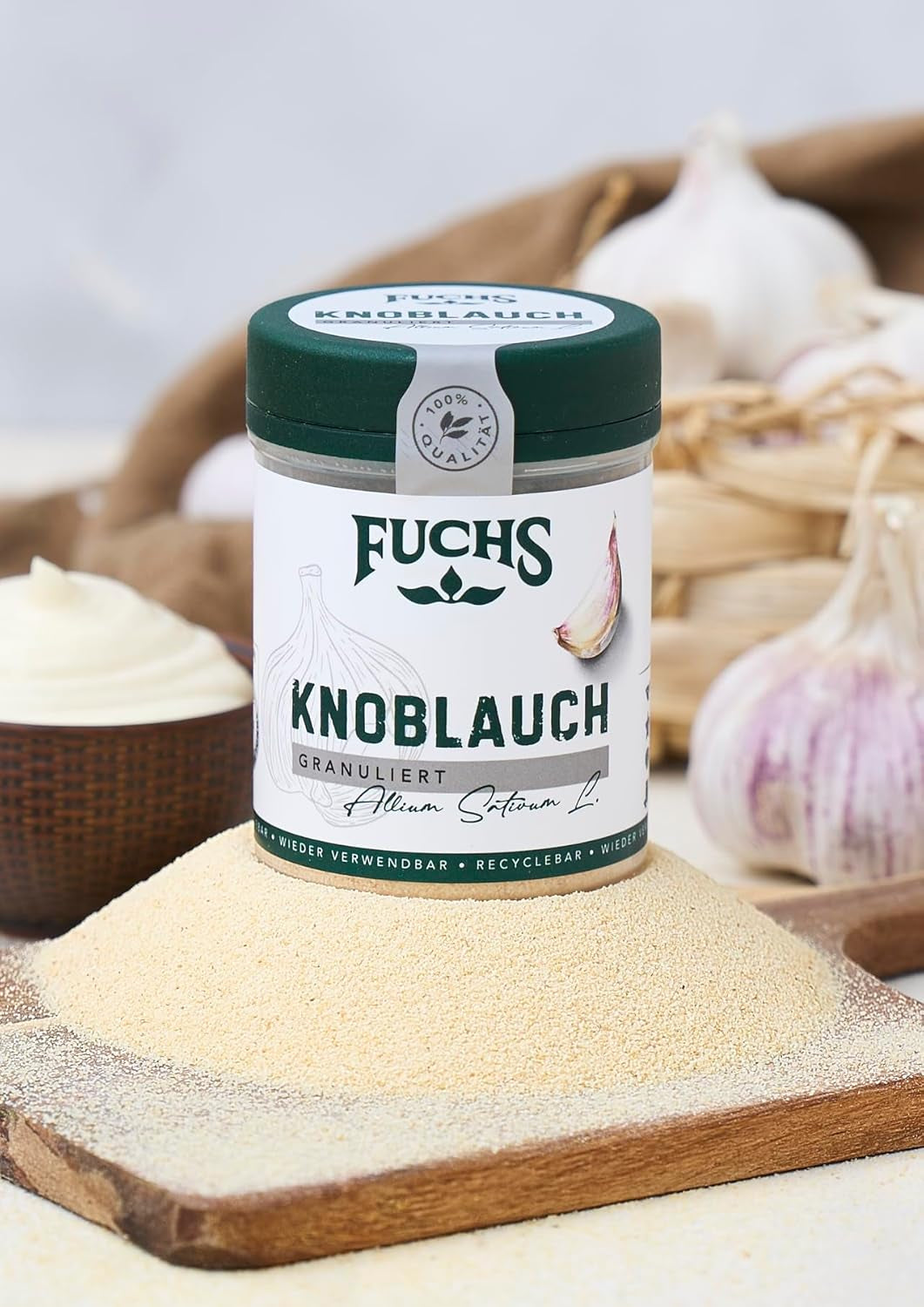 Fuchs Gewürze - Ail granulé - würzig-zwiebliger Geschmack für Tzatziki, Knoblauchbutter oder Gemüsegerichte - ingrédients naturels - 85 g en wiederverwendbarer, recyclebarer Dose