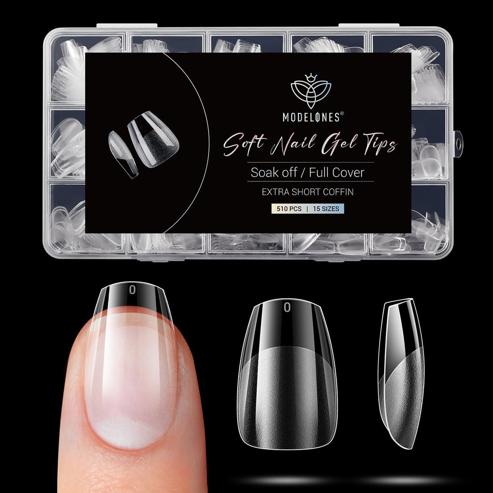 Modelones Tips Unghii 510 Piese - Set Tips Unghii Acoperire Completă, Set Tips Gel, Tips Unghii Rășină PMMA Pre-Lustruire, Unghii Artificiale pentru Lipire pe Nail Art DIY, Squoval Scurt