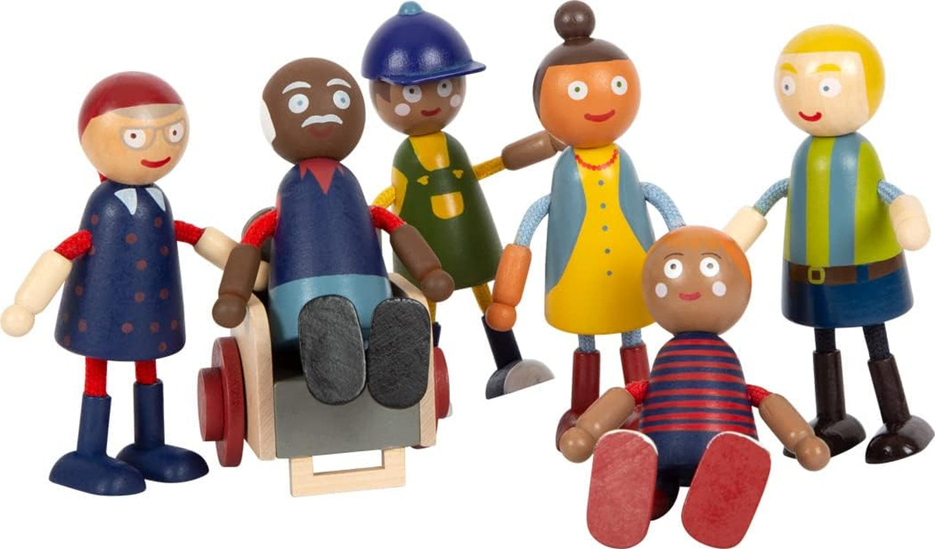 small foot Biegepuppen-Familie Diversität, 6 Puppen aus Holz unterschiedchenlichen Alters, Geschlechts und Hautfarbe, 12396