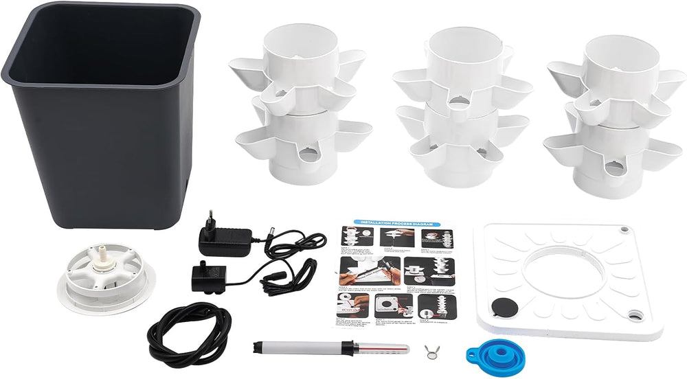 Tour hydroponique de 30 capsules, système de culture hydroponique de jardin, kit de culture hydroponique verticale à 6 niveaux, tour aéroponique avec pompe d'hydratation, adaptateur et lit de semence (gris)