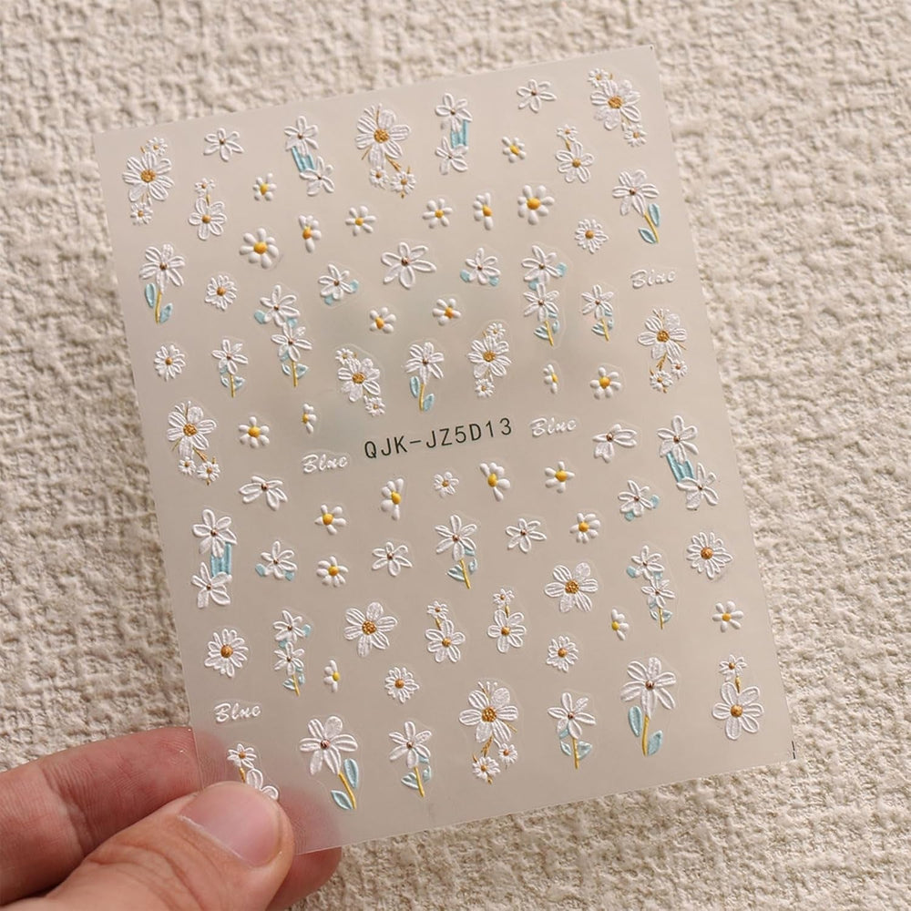 JMEOWIO 3D Nagelsticker Blumen Nail Art Sticker Selbstklebend Nagelaufkleber 5D Stereoskopisch Sommer Frühling Blumen Dekoration Nageldesign Zubehör 4 Blatt