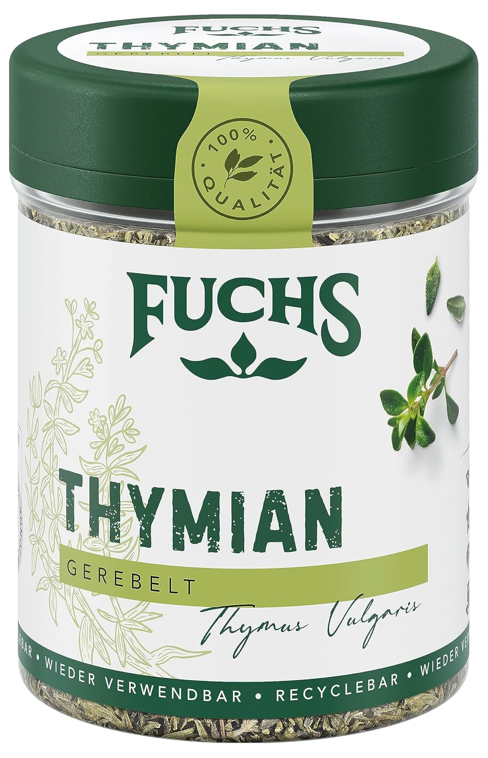Fuchs Gewürze - Thym gerebelt - Méditerranée Kräuternote für Feta, Gemüse und Fleischgerichte - ingrédients naturels - 20 g en dose variable, recyclable