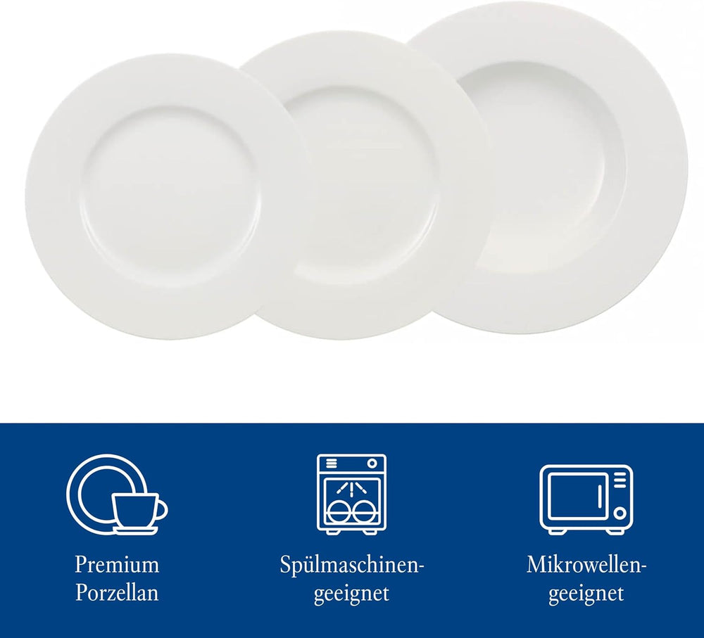 Villeroy & Boch Wonderful World Service de table 12 pièces, passe au lave-vaisselle et au micro-ondes, blanc, assiettes, vaisselle, porcelaine, assiettes plates, service de table moderne, porcelaine premium