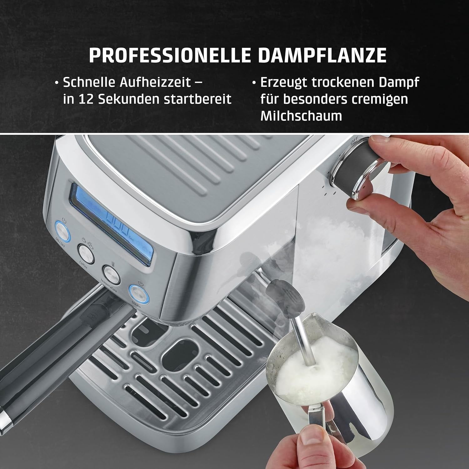 CASO EspressoGourmet Crema - Machine à expresso porte-filtre avec mousseur à lait, expresso, cappuccino, porte-filtre en acier inoxydable, pompe ULKA 20 bars, machine à café, café moulu, capsules ESE