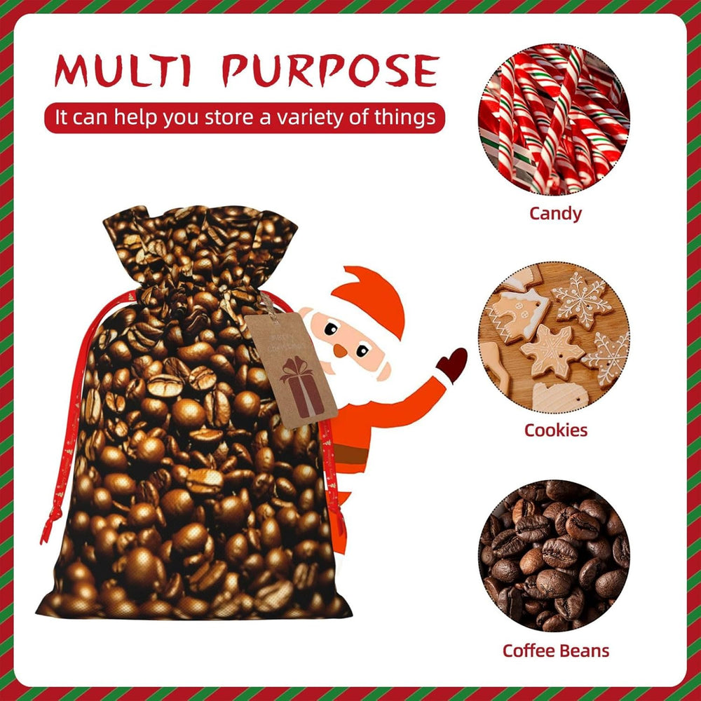 Lustige geröstete Kaffeebohnen, Weihnachtsbeutel mit Kordelzug, robuste, 21,1 x 30 cm, geeignet für Partygeschenke und Geschenkverpackung, 1 Stück