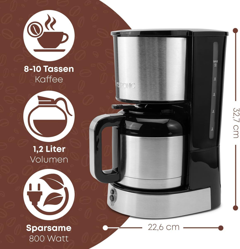 Cafetière Clatronic® avec carafe thermos pour 8 à 10 tasses de café (env. 1,2 l) | Cafetière filtre en inox | Carafe Thermos à Double Paroi | Aucune perte de température | Cafetière 800 W | KA 3805