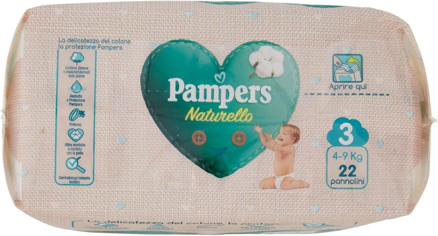 Pampers Naturello Midi, 22 couches, taille 3 (4-9 kg)