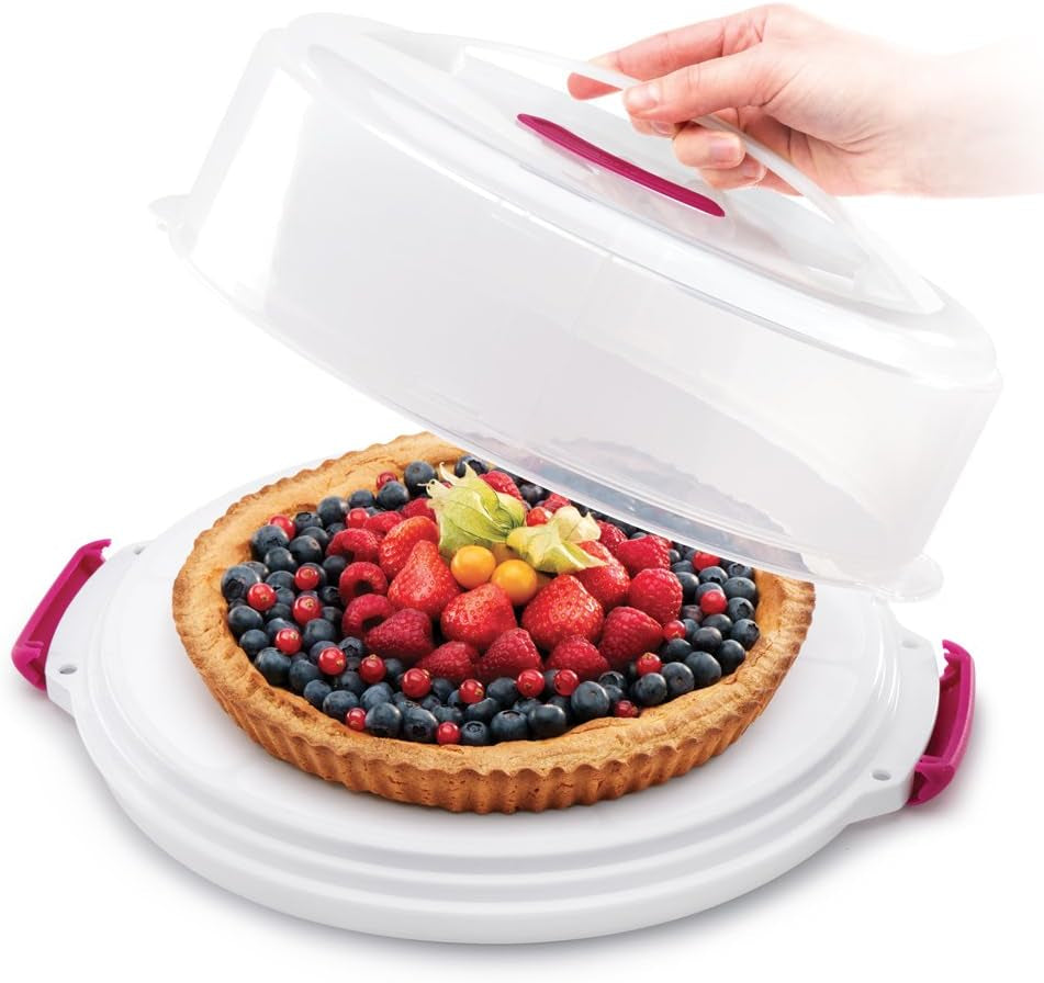 Boîte à gâteaux Metaltex, réglable en hauteur, polypropylène, blanc/transparent, ⌀ 30 cm, réglable en hauteur 8 et 15 cm Boîtes de conservation Naty Shop