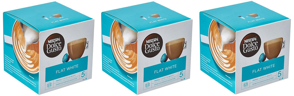 NESCAFÉ Dolce Gusto Flat White, 48 capsules de café, Arabica et Robusta Bohnen, Cremig-Milchiger Genuss, Kaffeekreation, Coffee-Shop Trend, Aromaversiegelte, 9er Pack (3x16 Kapseln)