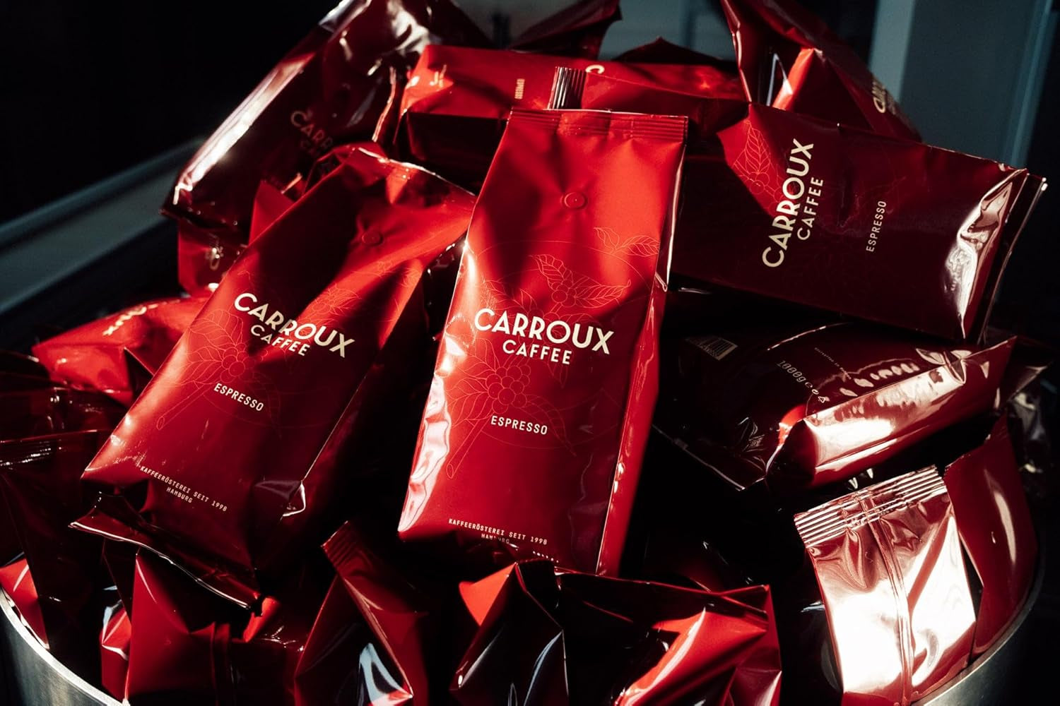 CARROUX Espresso, Bohnen ganze (6x 500 g). Pour Siebträger u. Machines à café automatiques. Frisch geröstete Kaffeebohnen der Privat-Rösterei à Hambourg