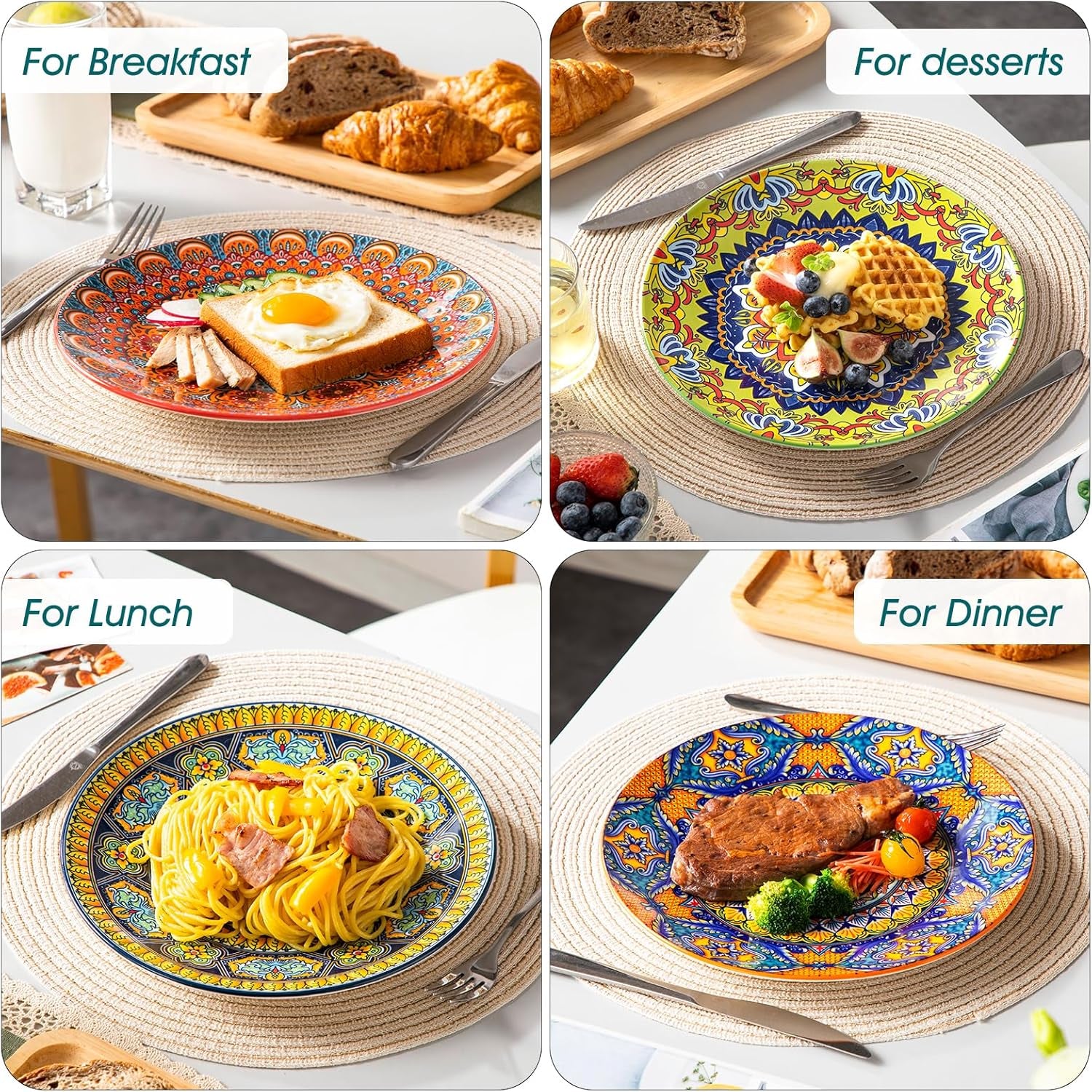 Service d'assiettes pour 6 personnes, service d'assiettes vancasso KRVI pour 6 personnes, service d'assiettes Ø 27 cm, passe au lave-vaisselle et au micro-ondes, assiettes à pâtes, assiettes à petit-déjeuner, assiettes à gâteaux