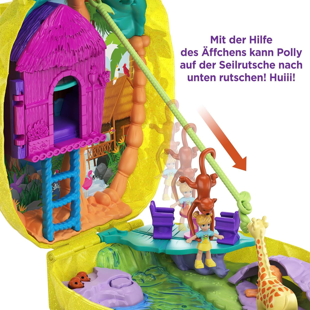 Polly Pocket GKJ64 - Pineapple Pocket Compact portable avec 8 fonctionnalités amusantes, des poupées Polly et Lila, 2 accessoires et une feuille d'autocollants ; jouet pour enfants à partir de 4 ans
