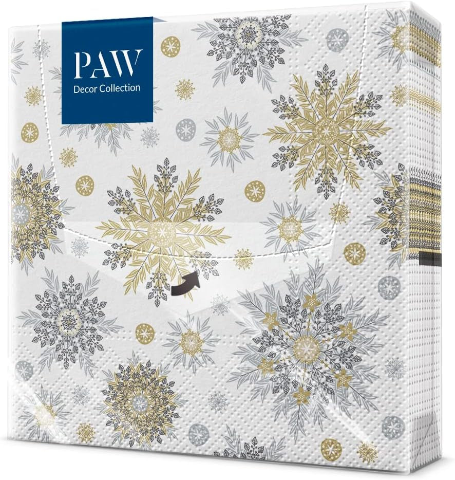 PAW - Șervețele 3 straturi (33 X 33 Cm) I 20 bucăți I Șervețele de hârtie colorate perfecte pentru masa de Crăciun I Șervețele - Crăciun, iarnă, stele, zăpadă, oameni de zăpadă I Familia Snowy