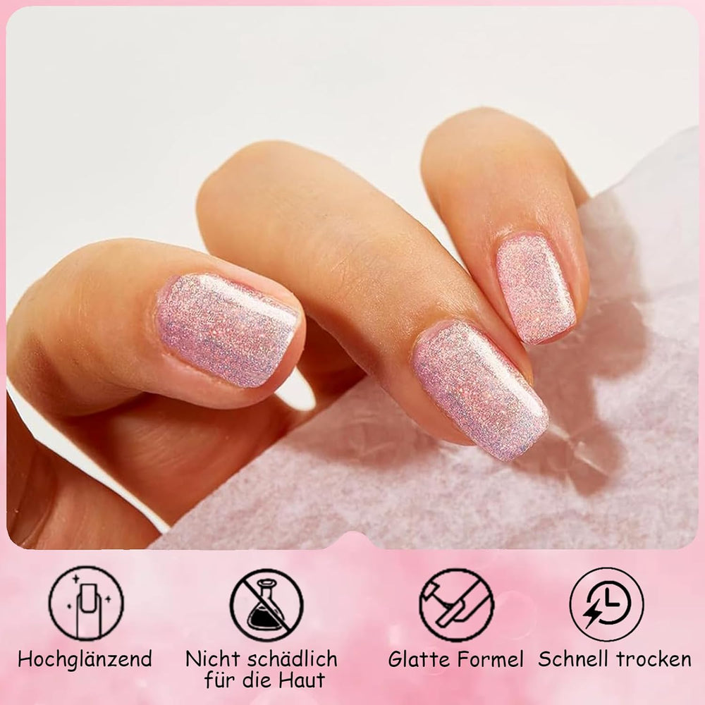 Vernis à ongles rose pailleté – Vernis à ongles non toxique à base d'eau pour femme – Vernis à ongles à séchage rapide – Vernis à ongles pailleté réfléchissant pour le nail art à la maison (rose transparent, 10 ml)
