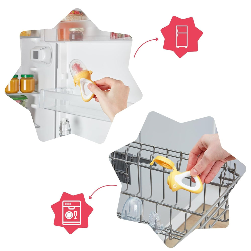 Nourrisseur Badabulle avec housse de protection, poignée ergonomique, apaise les gencives et introduit de nouvelles saveurs, dès 4 mois, sans BPA