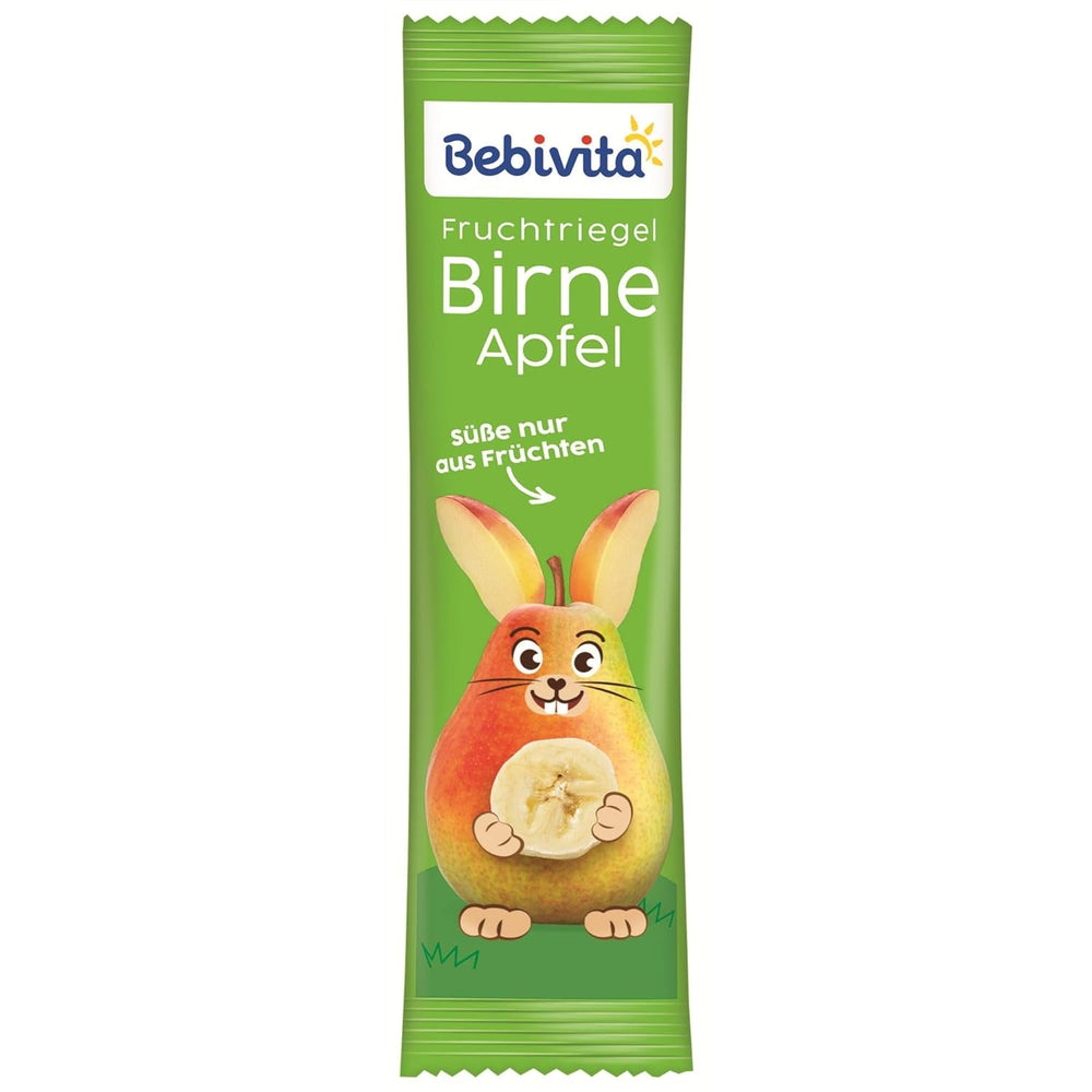 Batoane cu fructe pară-măr (20 x 25g), îndulcite doar cu fructe, gustare perfectă între mese, preparate din ingrediente strict controlate și selectate.