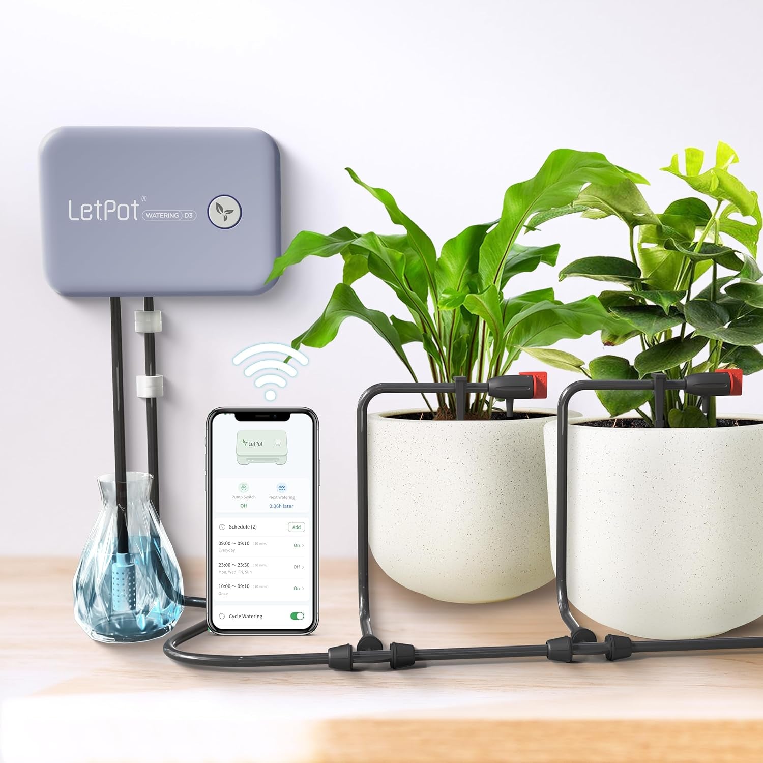 Système d'arrosage automatique d'intérieur WiFi, système d'arrosage télécommandé par application pour 10 plantes en pot, kit d'irrigation goutte à goutte automatique, arrosage des plantes d'intérieur (gris) (gris, Gen-3)