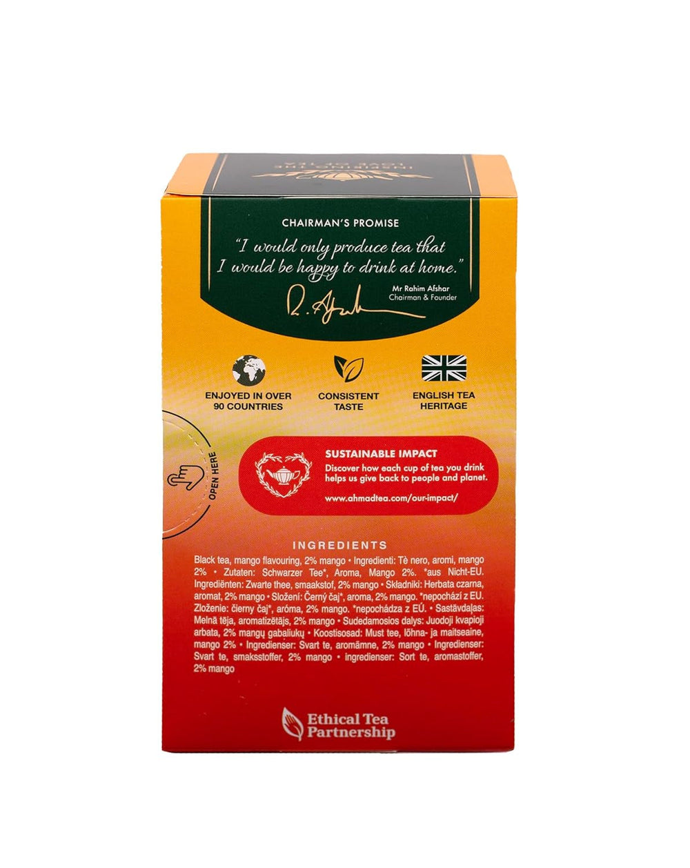 Thé Ahmad – Magie de la mangue | Thé noir aromatisé à la mangue | 20 sachets de thé de 2 g | Sachets de thé avec du ruban adhésif