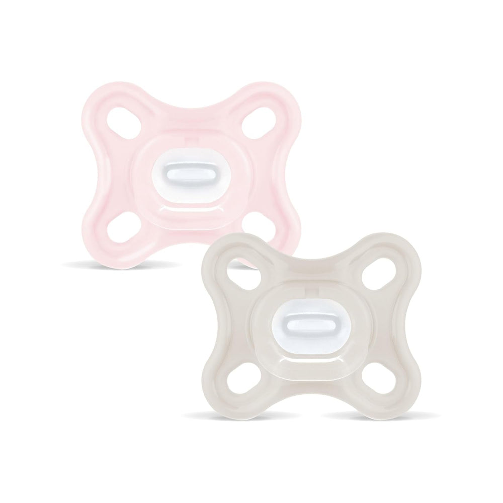 Sucette Confort MAM | 0-3 mois | Sucette pour bébés prématurés et nouveau-nés | Sucette adaptée à l'allaitement | Extra petit et léger | Extra doux | 100 % silicone | Rose/Beige | Paquet de 2