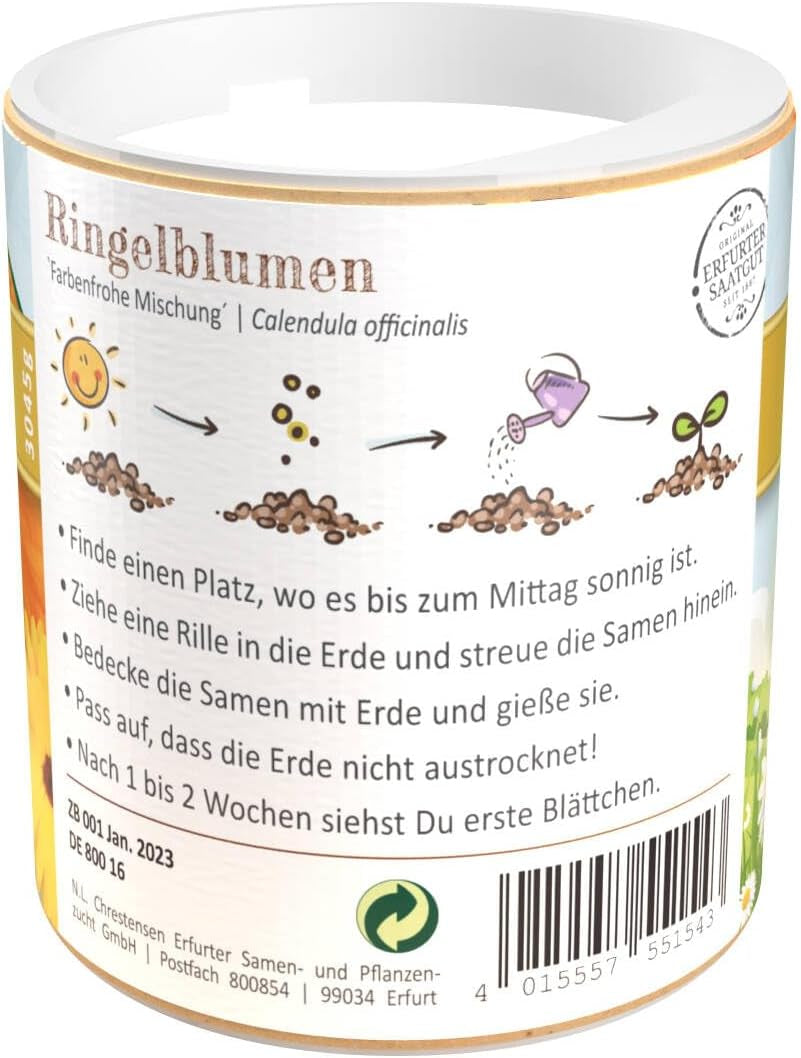 Graines de souci Chrestensen Colorful Mix - Graines pollinisées gratuites 30g pour env. 25m² - Shaker pour enfants du jardin