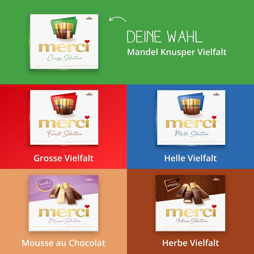 merci Variété Amandes Croquantes Finest Selection – 1 x 250 g – Spécialités raffinées aux noix et au chocolat – Pralinés fourrés et non fourrés