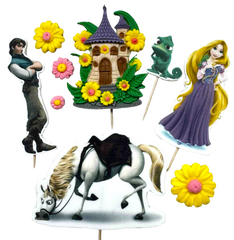 Raiponce – Lot de 9 figurines comestibles en pâte à sucre (1–10 cm) pour gâteaux