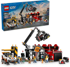 Depozit de fier vechi LEGO City cu mașini - jucărie cu presă de fier vechi și macara, 2 mașini de jucărie, 4 minifigurine muncitoare și clădire de birouri - cadouri aniversare pentru băieți și fete de la 8 ani 60472 Seturi de constructie Besuche den LEGO-Store Titlu implicit