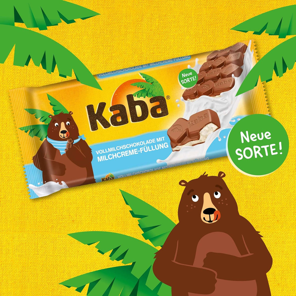 Chocolat au lait entier et crème de lait Kaba, tablette de chocolat fourrée, barre 90g, chocolat fondant à la crème de lait légère et saveur originale Kaba
