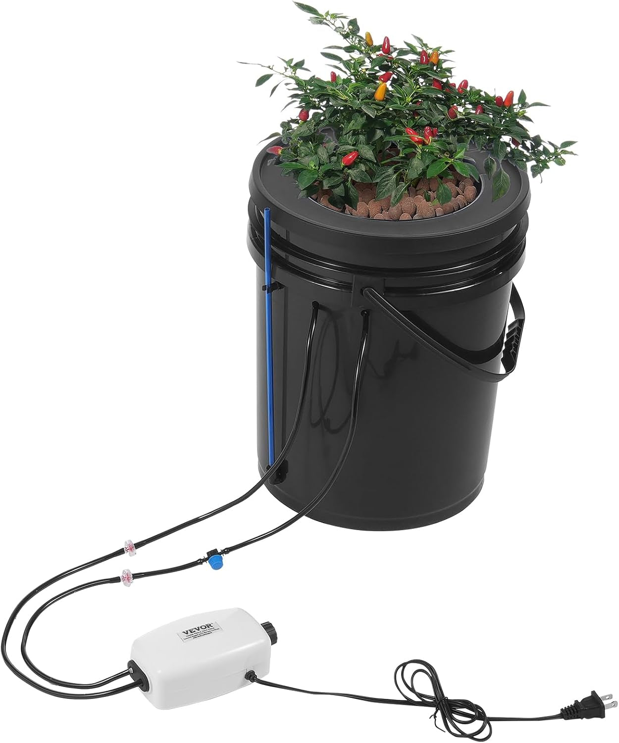 VEVOR DWC Système de culture hydroponique, systèmes de culture hydroponique, culture en eau profonde 4 seaux de 20 litres, système DWC avec pompe à air, pierres à air et indicateur de niveau d'eau pour légumes à feuilles